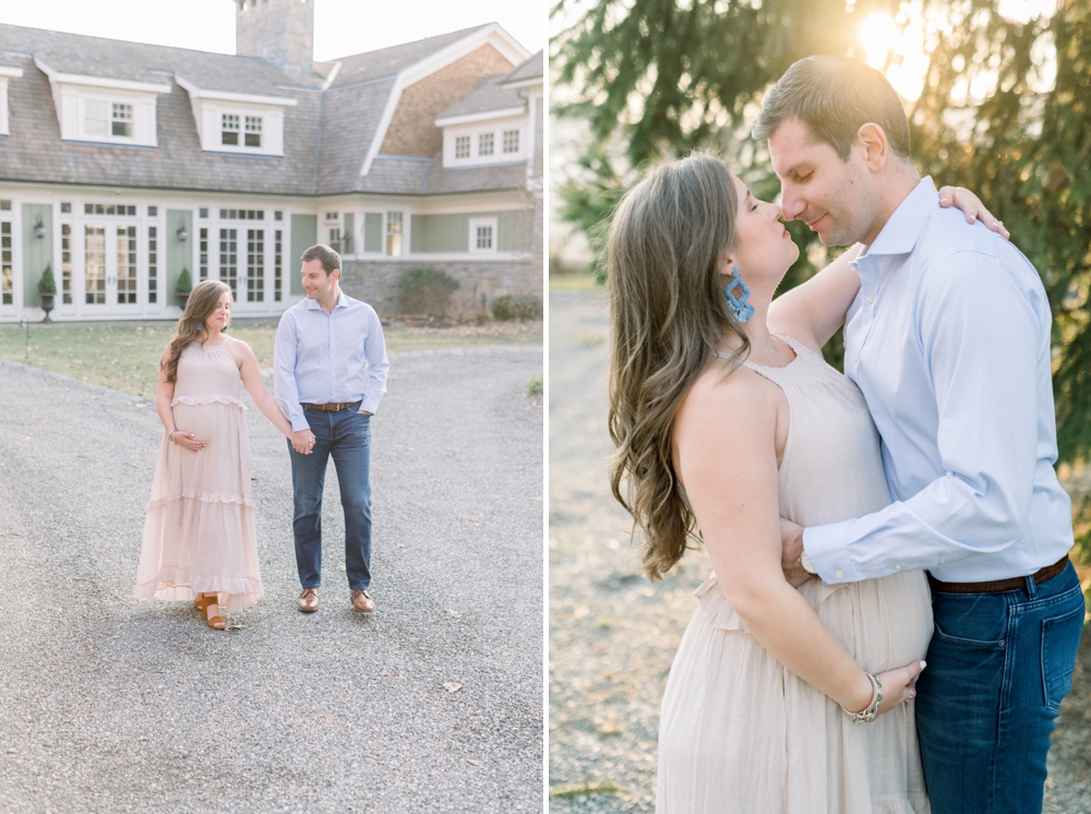 Couple outside their home on when to book a maternity photoshoot in Scarsdale.