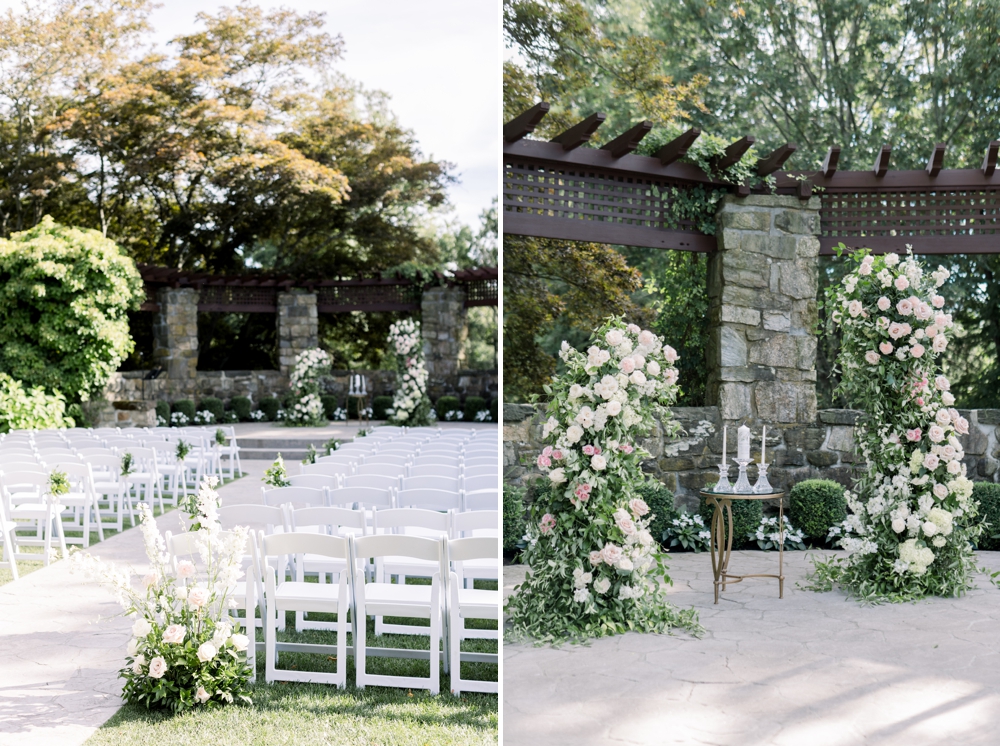Details of the ceremony pergola space in the gardens of one of the best Westchester wedding venues